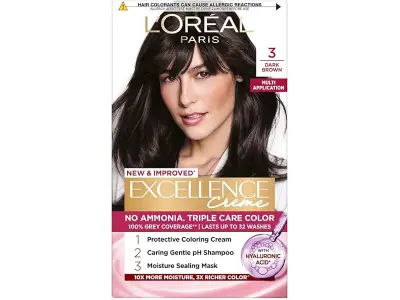 L'Oréal Paris Permanent Hair Colour, 3 Natural Darkest Brown, 72ml+100g