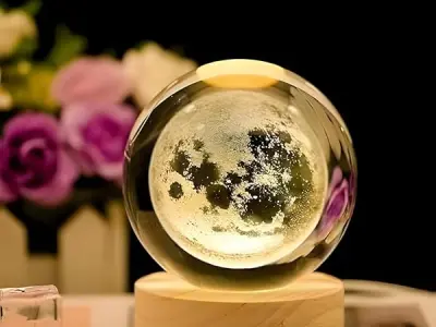 Desidiya Moon Crystal Ball Night Light,2.4 Inch Glass Ball Night LED Lamp with Woodern Base,Decorations Gifts for Men,Women,Kids,Boys,Girls | Gifts for Woman | Valentine Gift for G
