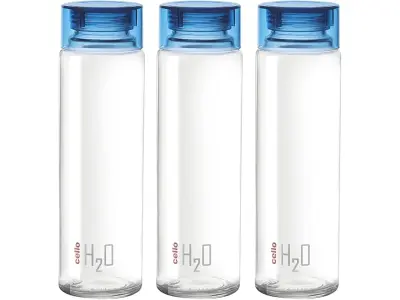 CELLO H2O Glass Water Bottle Set of 3 Pcs for Office & Daily Use 920 ml, Blue | Durable Freezab