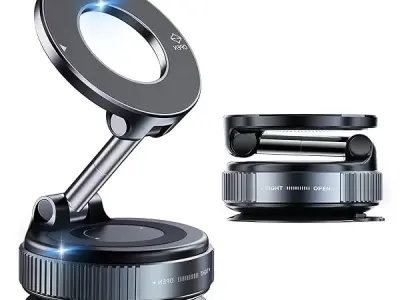 OQTIQ SUCGLES Vacuum Magnetic Phone Holder for Car, 360° Adjustable Foldable Mobile Holder with Ultra Strong Suction & Powerful Magnetic Grip, Dashboard, Windshield & Desk Mount fo