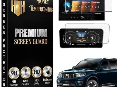 HONEY TEMPERED HUB ( 2 PACK ) Screen Guard For NEW MAHINDRA SCORPIO N FACELIFT 2026/ 12.3 INCH INFOTAINMENT +10.25 INCH INSTRUMENT CLUSTER PROTECTOR / Anti Scratch / Anti Fingerpri