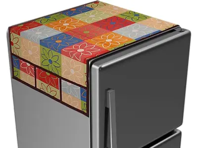 Kuber Industries Multi Floral Print Fridge Cover With Side Pockets|Fridge Top Cover|Refrigerator Cover|Washable Cotton Material|6 Utility Pockets (Multi)