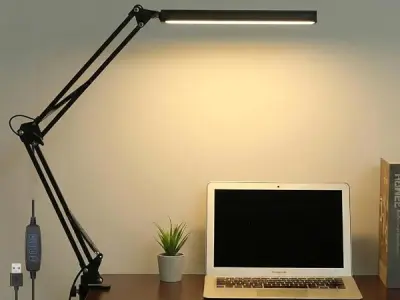 NYRWANA LED Table Lamp for Study Room, Adjustable Arm Desk Lamp, 3 Color Modes, 10-Level Dimmer, Eye Care Reading Light with Clamp, Office Work, Video Shoot, Diwali Gifts for Famil