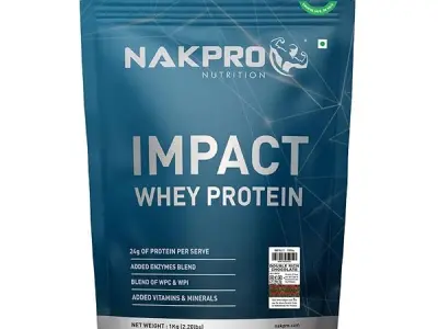 NAKPRO NUTRITION Impact Whey Protein Isolate & Concentrate | 1 kg | 24g Protein | Double Rich Chocolate | Trustified Certified | Added Digestive Enzymes, Vitamins & Minerals