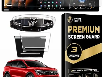 Spartan Shield [3 PACK] Screen Guard for MAHINDRA XUV 7XO 2026+ || AX, AX3, AX5, AX7, AX7T & AX7L || 12.3 INCH TRIPLE SCREEN with *** ADRENOX+ BADGE CUTOUT *** + + Flexible TPU for