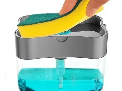 Vasukie 2-in-1 Soap Dispenser for Kitchen and Sponge Holder Dish Soap Dispenser Kitchen Sink dishwashing for Dishwasher Liquid Holder Instant Refill Durable