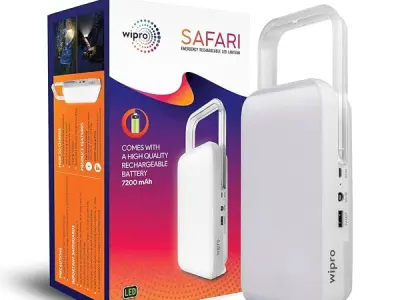 wipro Safari Emergency Rechargeable Led Lantern with 7200 Mah Battery | 122 Individual Led Lights | Brightness Control Feature | in- Built Mobile Charging Point|15 Watt (Pack of 1)