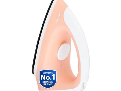 Philips GC097/50 750-Watt Dry Iron, Peach | World no. 1 Ironing Brand, Light & Easy to Use, Black Non Stick Soleplate, Wide Grip