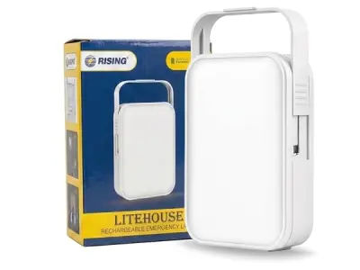 RISING LITEHOUSE Rechargeable Emergency Light, 12W LED Power, 4000mAh | Upto 10 Hrs Backup, 180° Light, Power Bank & Type-C Charging, Easy Sliding Handle, Li-ion Rechargeable Batte