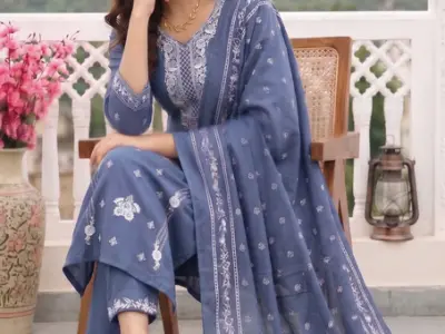 Fab Empire Women Cotton Rayon Kurta Salwar Dupatta Set