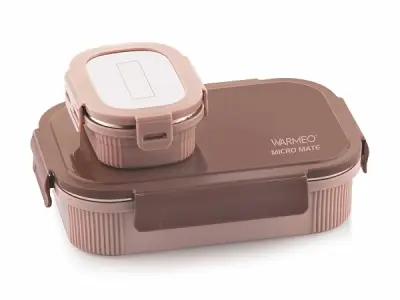 WARMEO MICROMATE Microwave-Safe Stainless Steel Lunch Box, Bpa Free, Perfect for Office, School, Travelling, Combo(800ml+150 ml), Brown