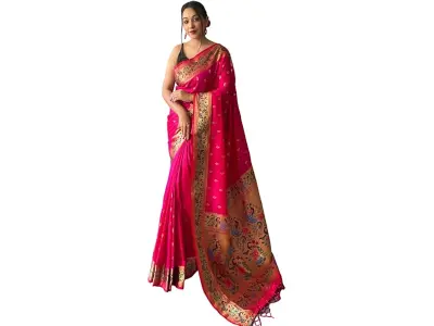 SGF11 Women's Paithani Soft Lichi Silk Kanjivaram Sarees With Blouse Piece