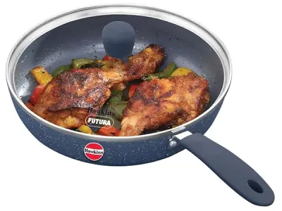 Hawkins Ceramic Nonstick Frying Pan, 23 cm Diameter, Induction Fry Pan with Glass Lid, Granite Omlette Egg Pan, Fish Pan, Blue (ICF23G)
