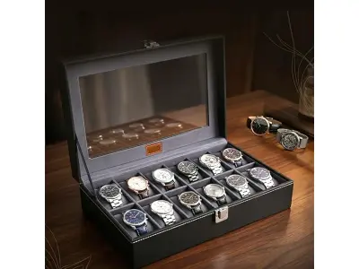 LEDO PU Leather Watch Box Organizer with 12 Slots
