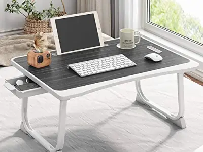 Tarkan Portable Folding Laptop Desk for Bed, Lapdesk with Handle, Drawer, Cup & Mobile/Tablet Holder for Study, Eating, Work (Black)
