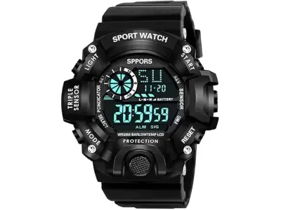 SELLORIA Silicone Digital Watch Shockproof Multi-Functional Automatic Black Color Strap Waterpr