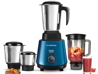 Longway Super Pro Juicer Mixer Grinder | Up to 750W Max Output Powerful Motor | 4 Jars for Grinding, Mixing, Juicing | 2 Years Warranty (Blue & Black)