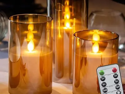 XERGY Acrylic Glass Battery Operated Flameless Led Candles (Pack of 3) Valentine's Gift For Home Decor Romantic Ambiance Aesthetic Dinning Table Decor,Transparent