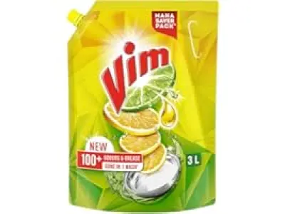 Vim Dishwash Liquid 3 L pouch | Removes 100+ Odours & Grease in 1 wash | With the power of 100