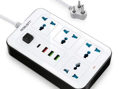 Robustt 4‑Outlet Extension Board with 3 USB & 1 Fast Charging Type-C Port | 1.7 m Cable | Wall Mountable Extension Board | 2500W Multi Plug Extension Cord for Home & Office (Pack o