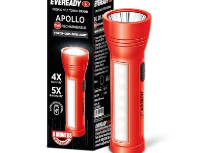 EVEREADY Apollo DL20, Rechargeable 1W Torch Cum 1.4W Emergency Sidelight | Type-B/Micro USB Fast Charging, Overcharge & Deep Discharge Protection, Powered By Li-Ion Battery