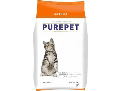 Purepet Adult Dry Cat Food 1kg | Mackerel Flavour | Hairball Protection | Heart Care with Tauri
