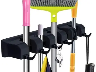 Zollyss Mop and Broom Holder Wall Mount, Heavy Duty Broom Stick Holder Wall Mounted, Mop Hanger Wall Mounted Organizer for Home Kitchen Bathroom Garden Garage Storage (5 Positions