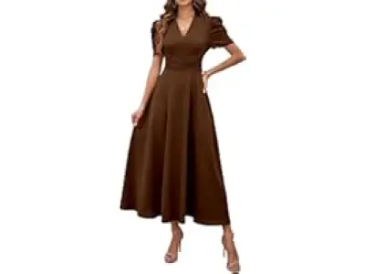 Shasmi Girl's & Women's Solid Color V-Neck A-Line Maxi Dress for Women | New Year Party Outfit