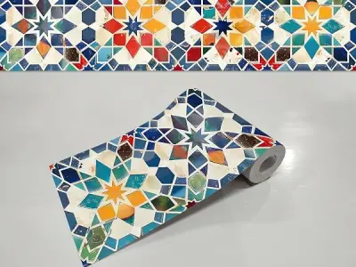 WallDesign Turkish Mosaic Stone Self-Adhesive Tile Border - 4 Inch x 10 Feet, Glossy Vinyl Roll for Kitchen Backsplash, Bathroom, Cabinet, Door, Furniture & DIY Décor