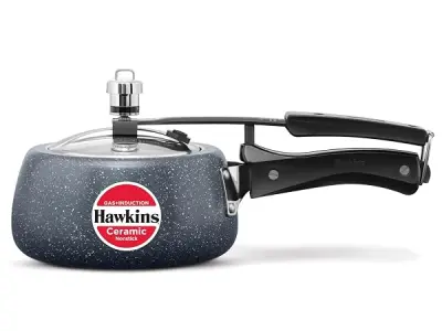 Hawkins 1.5 Litre Ceramic Nonstick Pressure Cooker, Induction Inner Lid Baby Cooker, Granite Contura shaped Cooker, Blue (ICC15)