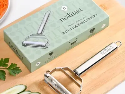 Nestasia 2 in 1 Stainless Steel Julienne Vegetable Peeler for Salad - Multifunctional Dual Blade Kitchen Shredder & Peeler for Fruits, Potatoes, Cucumbers & Carrots | Dishwasher Sa