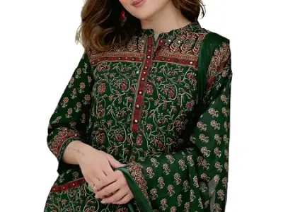 Arayna Women’s Cotton Printed Kurta Set with Palazzo Pants and Dupatta | Ethnic Straight Kurta