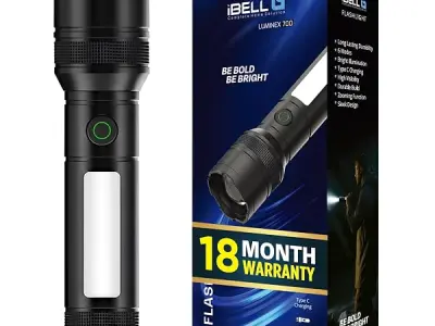 IBELL LUMINEX 700 Rechargeable Torch Light High Power, 6 Light Modes, Telescopic Zoom, Type C Charging, LED Flashlight, Super Bright & Long Distance Range, for Home, Outdoor & Emer