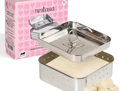 Nestasia Large Stainless Steel Paneer Maker (550 ml) - Square Paneer Maker Mould Press with Lid | Rust Resistant Medium Paneer Strainer - Perfect for Fresh Paneer, Tofu & Sprouts