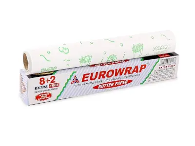 EUROWRAP Food Wrapping Butter Paper 10 Mtr (8+2) | Extra Thick Food Grade Wrap for Cooking, Baking, Packing, Serving & Roti | Non-Stick Multipurpose Parchment Paper | Kitchen Essen