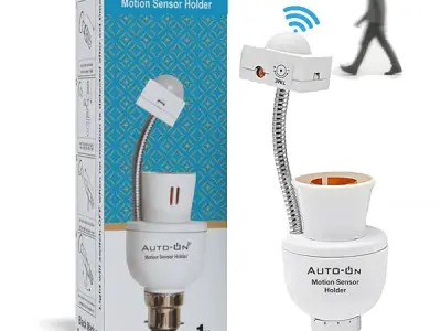 Auto-ON Motion Sensor Bulb Holder (Converts Any Bulb to Automatic) (Electricity Saver) (No Day/Night Sensing) (One Year Waranty)- Pack of 1