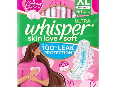 Whisper Ultra Skin Love Soft Sanitary Pads for Women, XL 50 Pads, Cottony Soft Feel, Upto 100% Leak* Protection, Disposable Wrapper, Locks Odour & Wetness (Product Does Not Contain