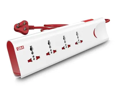 GM 3060 Extension Board 10Amp Output 250 Volts | 2 Mtr Extension Cord | Master Switch, Safety Shutter, 4 International Sockets | 2 Year Brand Warranty | Multi Plug Travel Adapter f