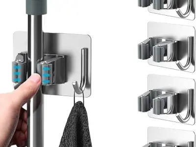 Chillyfit Broom Holder Wall Mounted 1 Pack, mop Holder for Wall, Broom Holder, self Adhesive Holder Stand to Mount Cleaning Brush Stick Hanger, Wiper Organizer Storage, Wall Hook f
