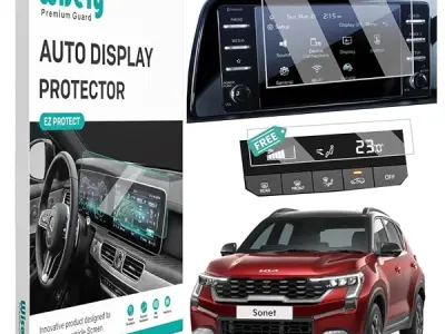 Wisely 2Pcs - Premium Screen Guard for KIA SONET (2024-2026+) HTK / HTK+ / HTX Car - 8 Inch Display Infotainment System & AC Panel Protector - Stereo Accessories - Touch Responsive