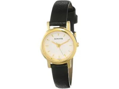 Sonata Quartz Analog White Dial Leather Strap Watch for Women-NS8976YL02W/NT8976YL02W