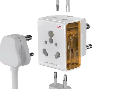 GM 3050 16 Amp 3 Pin Multi Plug Travel Adaptor - Universal Power Adapter Suitable for Class I & II Electrical Appliances, White