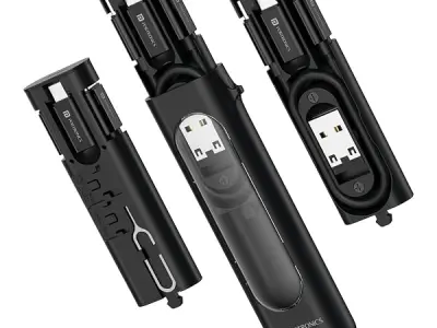 Portronics Snapcase 4 60W Multifunctional Fast Charging Data Cable Transparent Kit, Conversion Set USB A & Type C to Male Micro/Type C/Lightning, Data Transfer, Sim Storage, Sim Ej