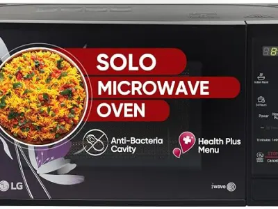 LG 20 L Solo Microwave Oven (MS2043BP, Black, Health plus Menu, I-Wave Technology, Indian Cuisine, Even Reheat & Defrost, Auto Cook Menu, Anti-Bacterial Cavity & Steam Clean)