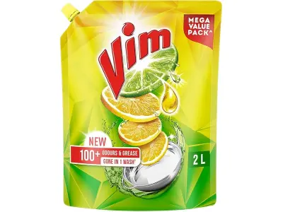 Vim Fresh Lemon Fragrance Dishwash Liquid Gel 2L Refill Pack|| Leaves No Residue|| Grease Clean