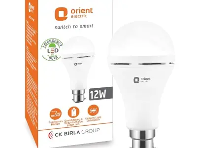 Orient Electric 12W Rechargeable Emergency LED bulb| Inverter Bulb for home with 2 hours battery backup| Up to 4 kV surge protection| 6500K, Cool White, B22d base| Over charging Pr