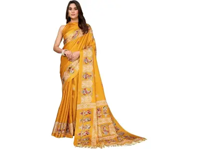 Yashika Womens latest Art Silk and Tassels Saree with unstitched Blouse Material