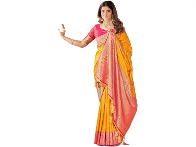 Mehrang Cotton Banarasi Silk Saree for Women With Unstitched Blouse Piece