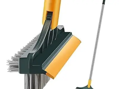 YETI 3-in-1 Bathroom Cleaning Brush with Wiper - Bathroom Cleaning Brush Long Handle 180° Rotate Toilet Brush Bathroom Tiles Cleaning, Wiper Floor Scrub for Kitchen Bathroom Cleani