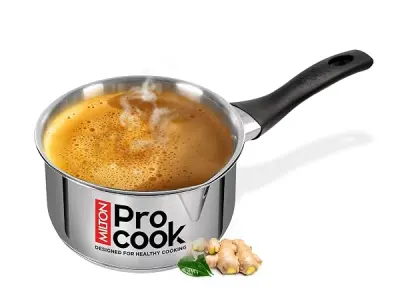 Milton Pro Cook 3-Layer Thick Triply Bottom I Induction Cookware & Gas Stove Friendly Stainless Steel Tea Pan 16cm | 1.6 Litre | Sauce Pan | Chai Pot | Milk Boiler with Handle | 2Y